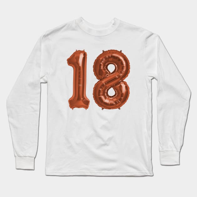 Copper 18th Birthday Metallic Helium Balloons Numbers Long Sleeve T-Shirt by podartist